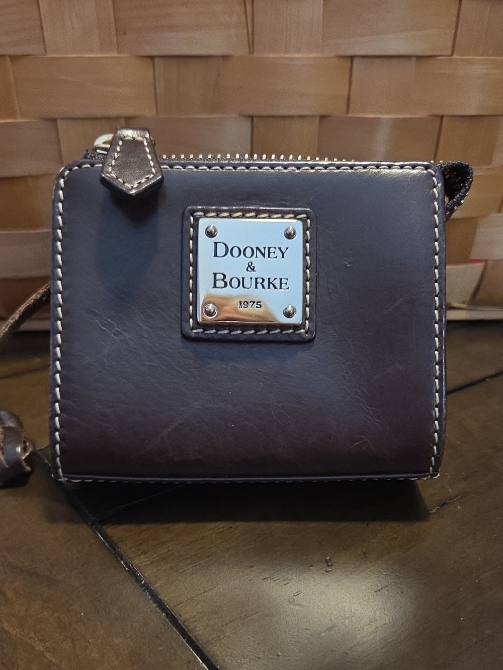 Dooney & Bourke Brown Leather Wallet with Logo Plaque